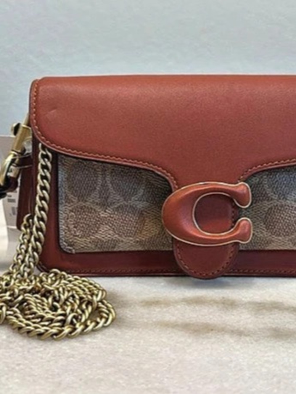 Coach Tabby 20  Chain Clutch In Signature Canvas Brown